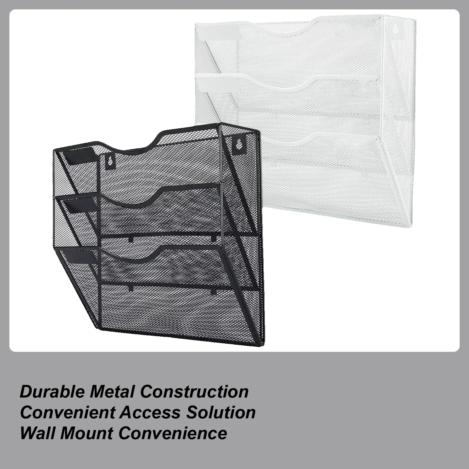 Wall Mounted Document Storage Rack 3-Tier Metal File Organizer Vertical Mesh Rack Tray Storage Box Sorter Divider Office