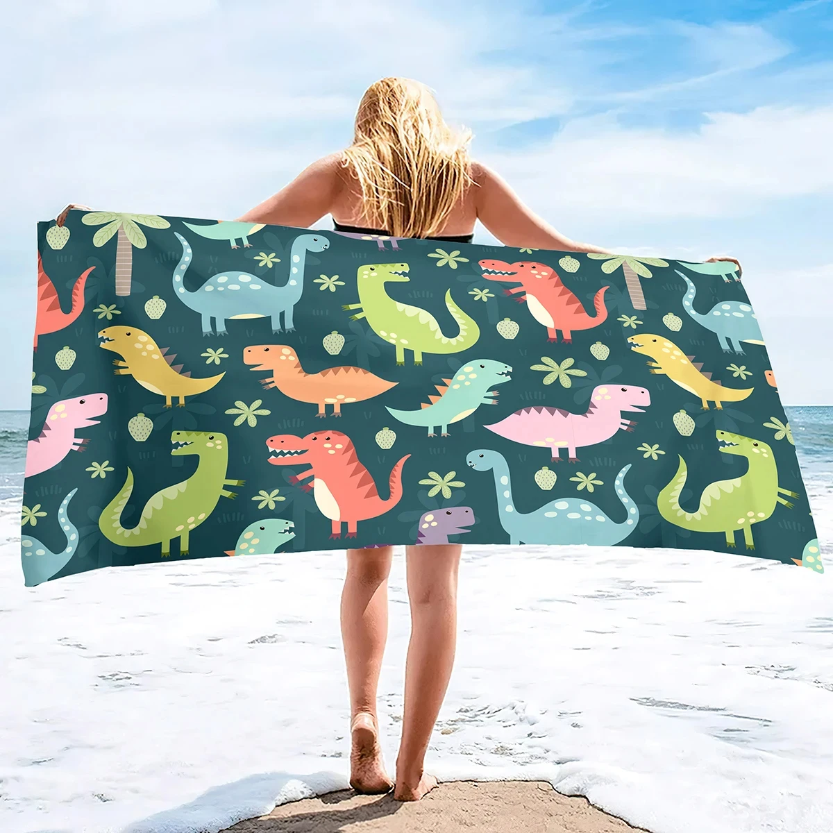 

Dinosaur Beach Towel for Boys Kids Gift Microfiber Cartoon Dino Bath Towel Soft Quick Dry Swimming Pool Towels For Travel Sport