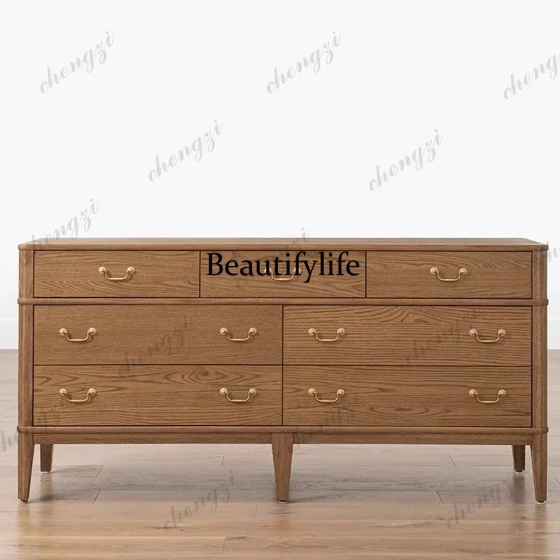 D80 American solid wood porch cabinet log color bedroom bedside table model room decorative ash wood cabinet