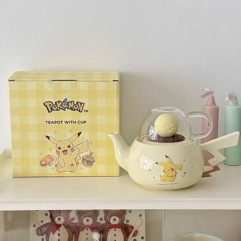 kawaii-cute-pokemon-pikachu-ceramic-teapot-400ml-cute-cartoon-tea-pot-with-pokeball-lid-for-home-gift-for-girls-kids-family