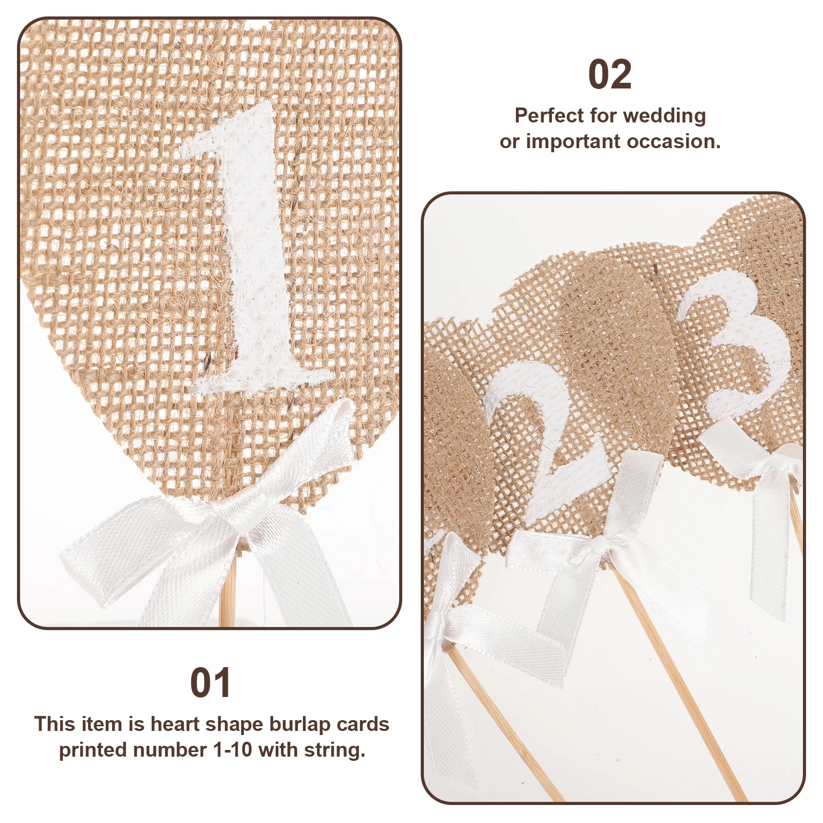 

Wedding Party Card Vintage Table Numbers Heart Holder Rustic Jute Burlap Banners