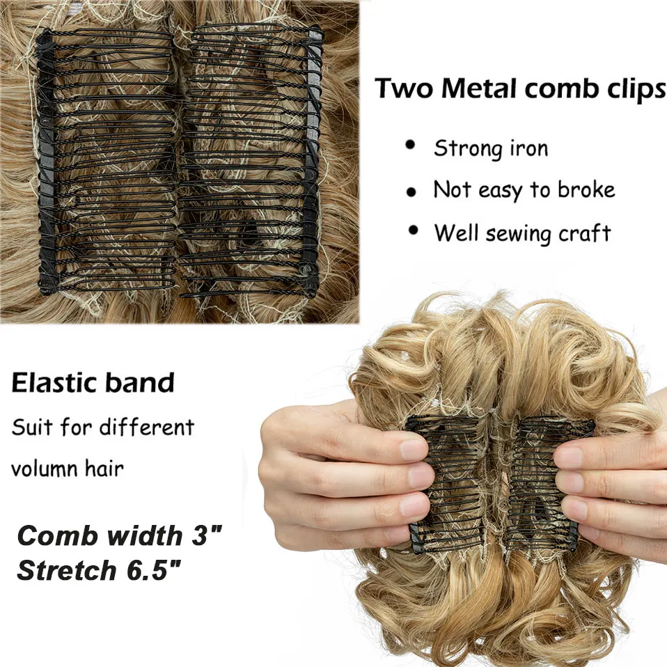 BENEHAIR syntetyczny kok z włosów brązowy blond kręcone Chignon roztrzepany kok grzebień klip w doczepiane włosy Updos treski dla kobiet