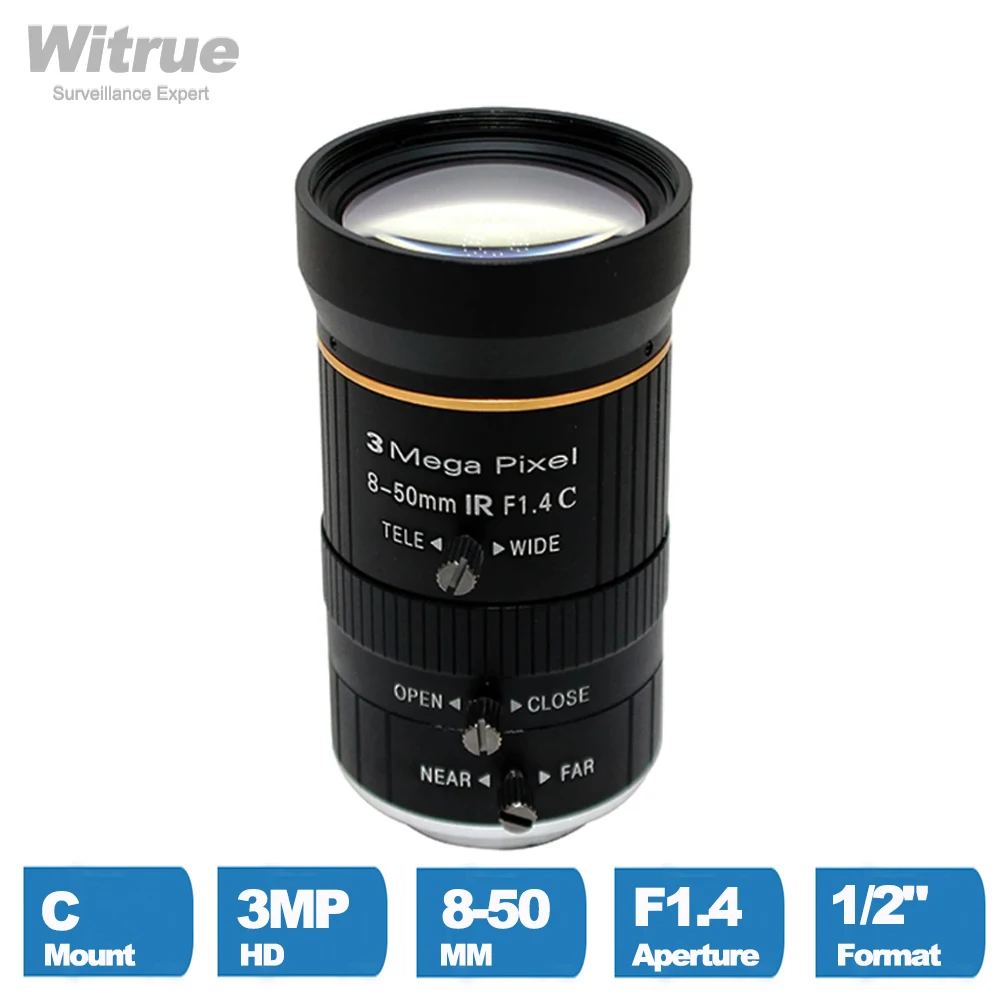 Witrue HD 3.0 Megapixel CCTV Lens 8-50mm C Mount F1.4 1/2