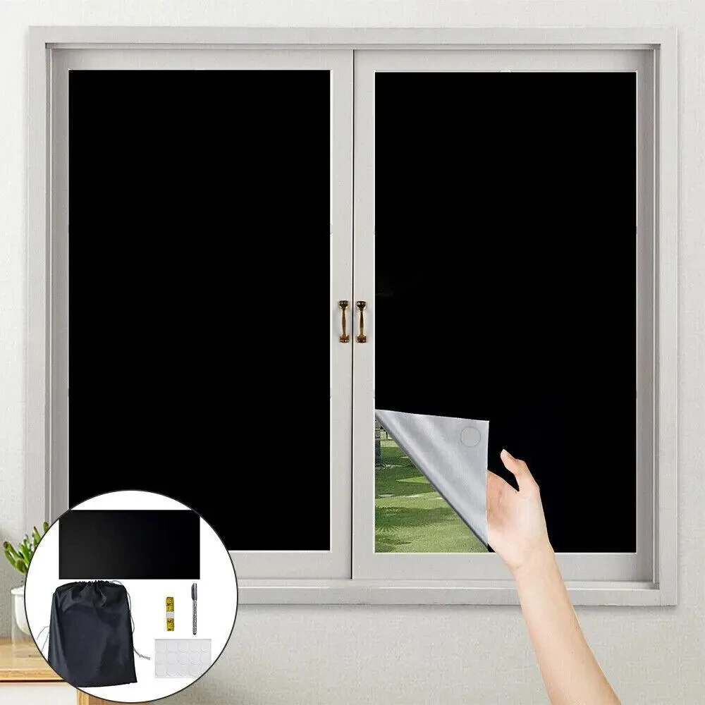 Abnehmbares, lichtblockierendes, dunkelstes Fensterfolien-Tuch, DIY, völlig verdunkelndes Glas, Privatsphäre, verdunkelnder Fensteraufkleber, Wärmeisolierung