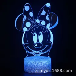 Anime Mickey & Minnie 3D Illusion Night Light Lamp Ornaments Figure Led Acrylic Panel Lights for Bedroom Decor Kid Gift Hot Toys