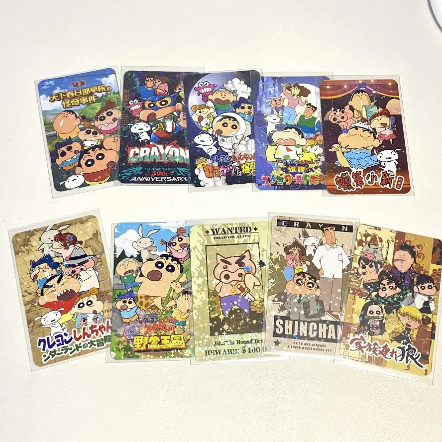 Crayon Shin-Chan Card custodia per carte da collezione Cute Japanese Anime Laser Cards Flash CardOrnaments Stickers segnalibri da collezione