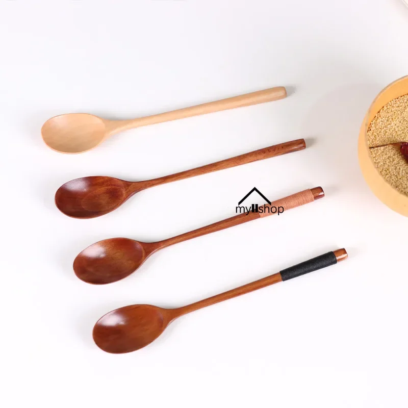 Wooden Spoon Soup Tea Coffee Catering Stir Stick Cooking Tool Long Handled Japanese Style Kitchen Cooking Utensil Tableware