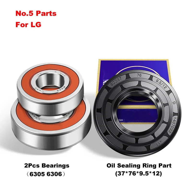 For LG Drum Washing Machine Bearing Sets (6305 6306) And Water Seal(37*76*9.5*12)Oil Seal Original Sealing Replacemet Parts