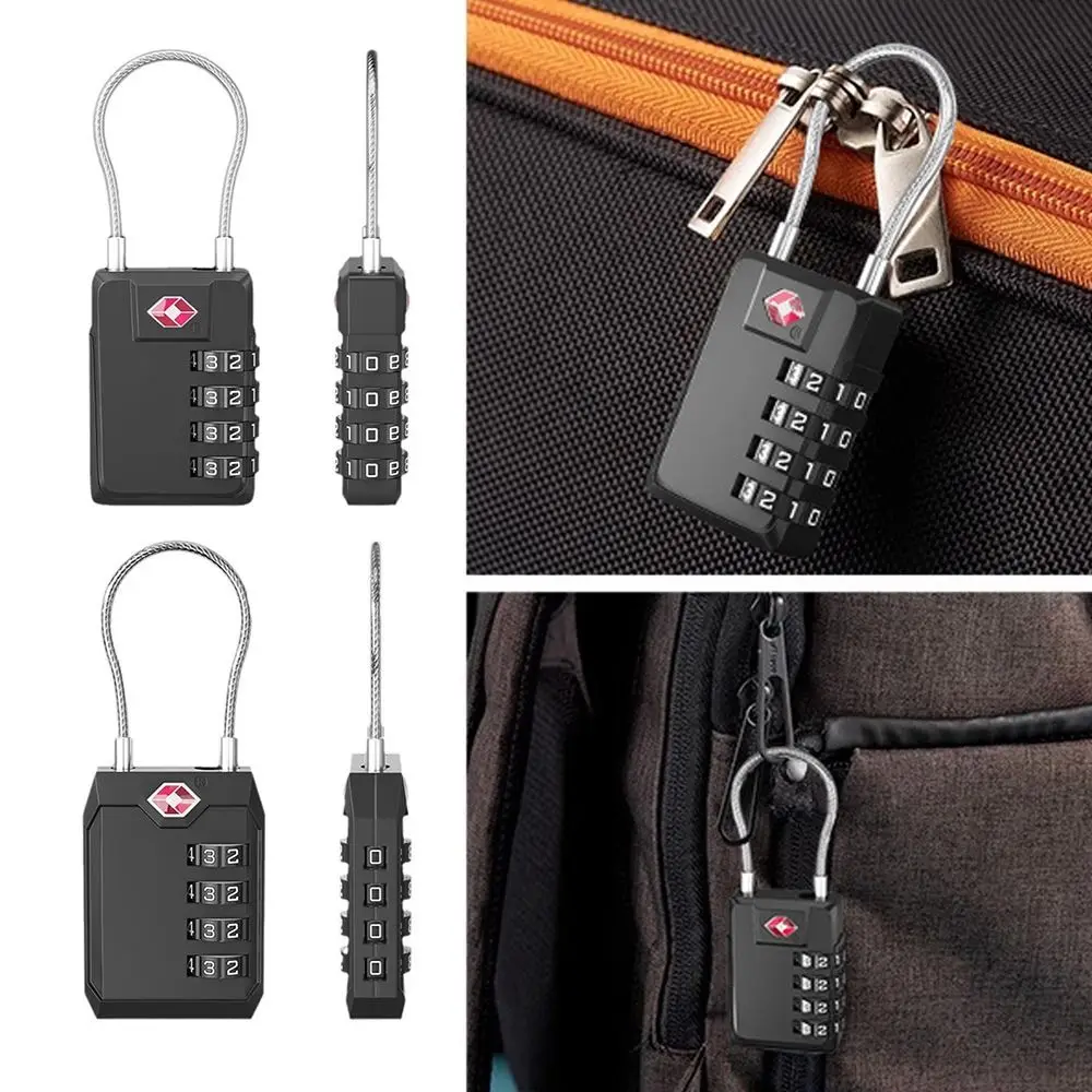 New TSA 4 Digit Combination Lock Anti-theft Zinc Alloy Suitcase Luggage Coded Lock Security Tool Wire Rope Padlock Travel