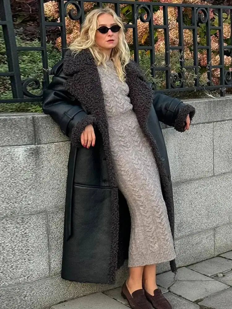 ヴィンテージパッチワークファーレザージャケット レディース ラペル レースアップ 長袖 厚手 暖かいジャケット 2026年冬 レディース新作 ストリートウェア オーバーコート