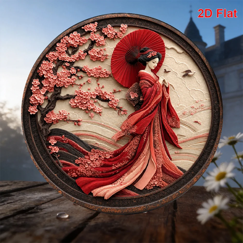 Vintage Japanese Cherry Blossom Umbrella Pattern Metal Tin Sign ，Retro Wall Decor For Garage Bar Cafe Home Kitchen Wall Art Gift