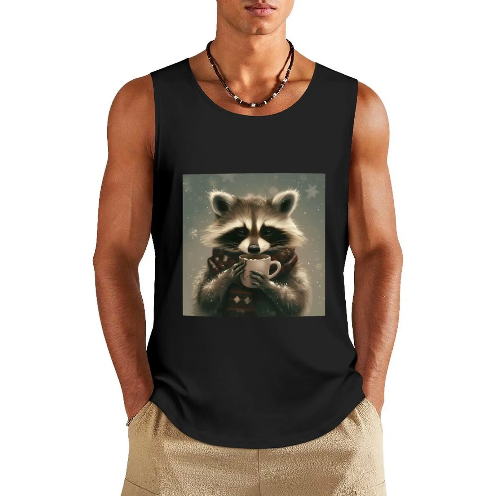 

Raccoon drinking Hot Chocolate Tank Top summer summer Men's tops Men's tops