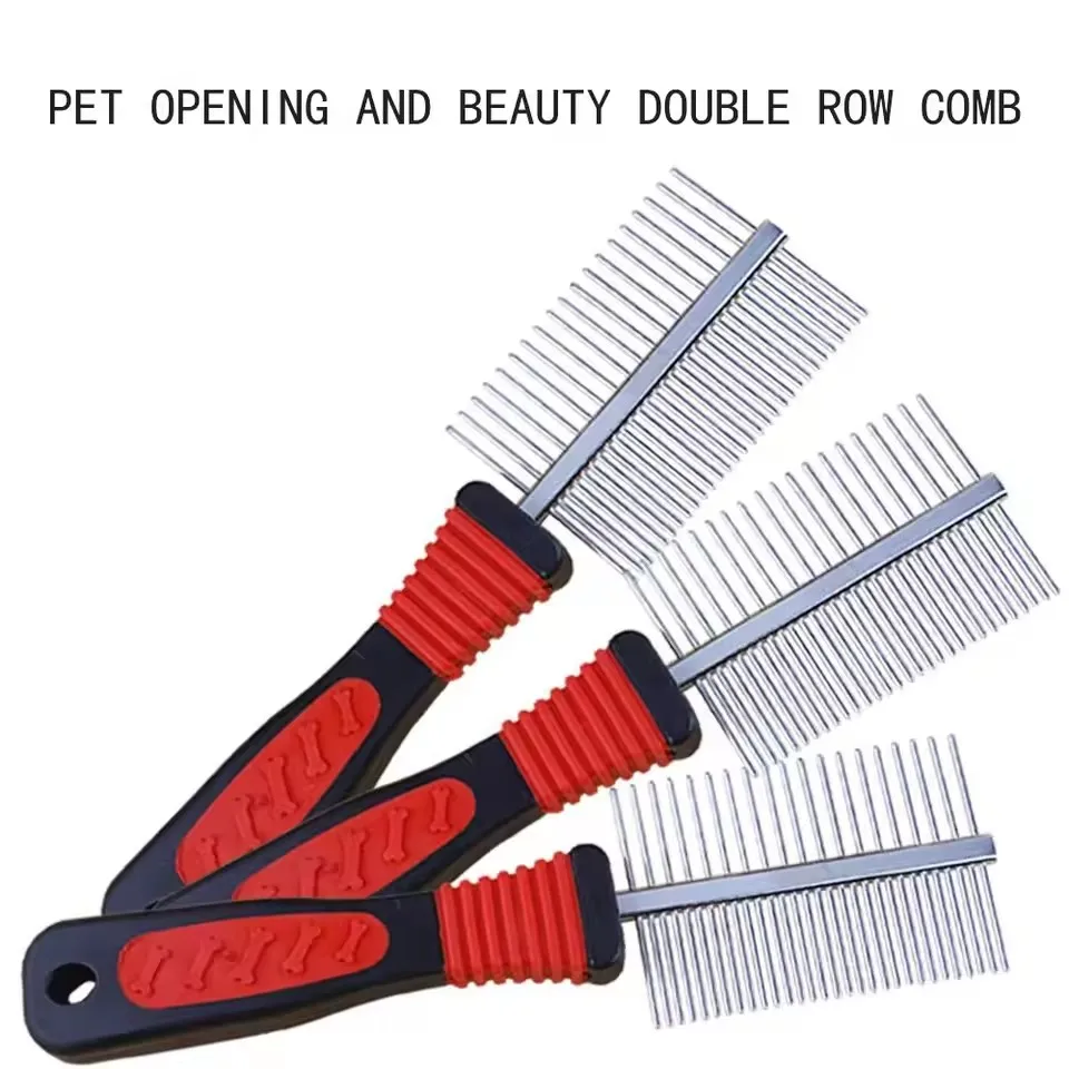 Dog Gromming Comb for Removing Tangles and Knots Double Sided Pet Steel Comb for Long and Short Hair Round Teeth Metal Cat Comb