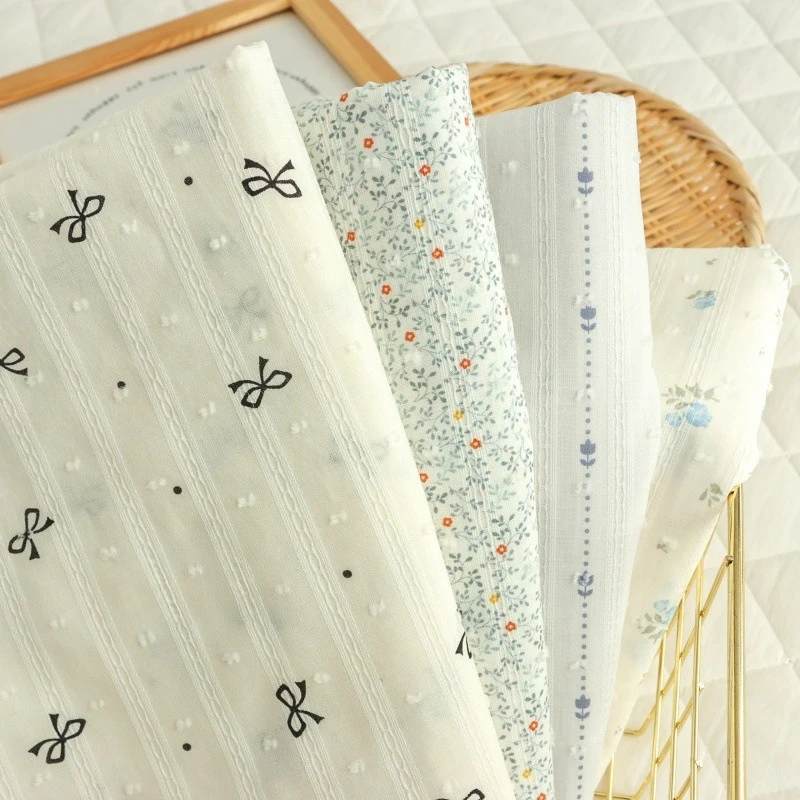 145x50cm Striped Clip Dot Pure Cotton Jacquard Curtain Shirt Dress Fabric Sewing Cloth a Class Fresh Pattern for Home Decor