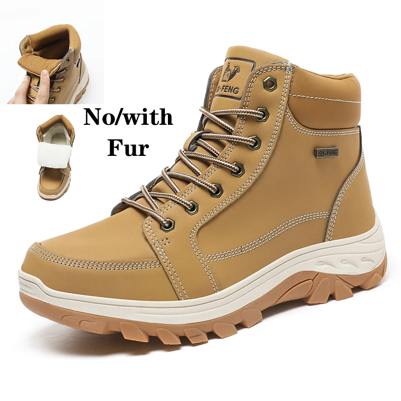 2026 Winter High-top Padded Hiking Boots for Men Outdoor Cotton Shoes Man Snow Boots Non-slip Rubber-Sole Trekking High Quality