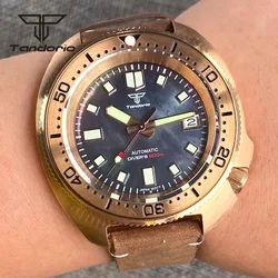 Tandorio Cusn8-Reloj de buceo automático para hombre, cronógrafo de bronce NH35A, esfera luminosa con carcasa de fregona, 200m, 44mm, con bisel giratorio de cristal de zafiro y fecha