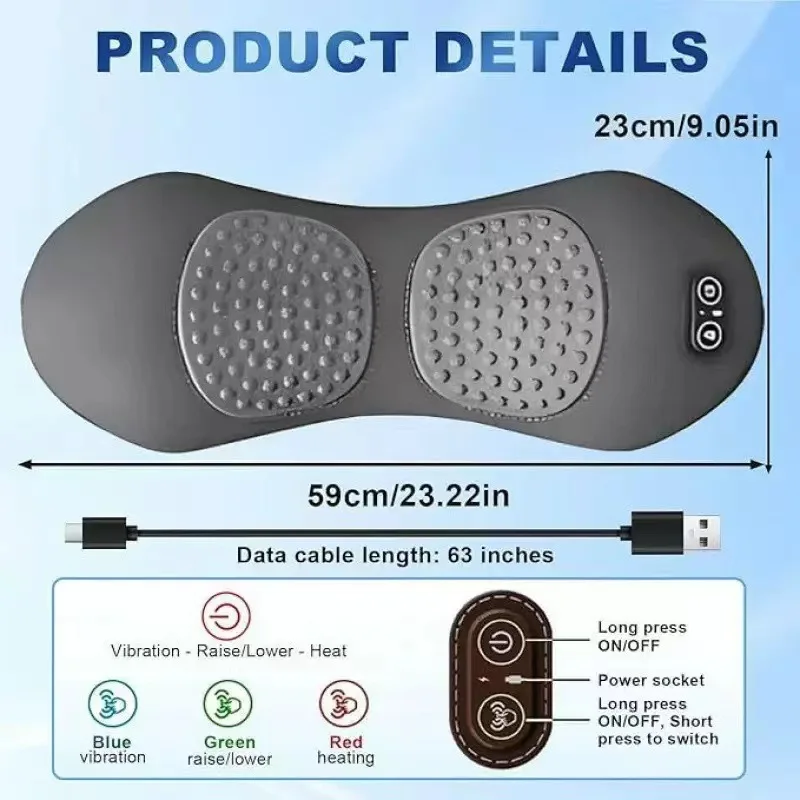 3 in 1 Electric Lumbar Support Pillow with Charging Heating Massage Adjustable Height Memory Foam Waist Cushion for Office Home