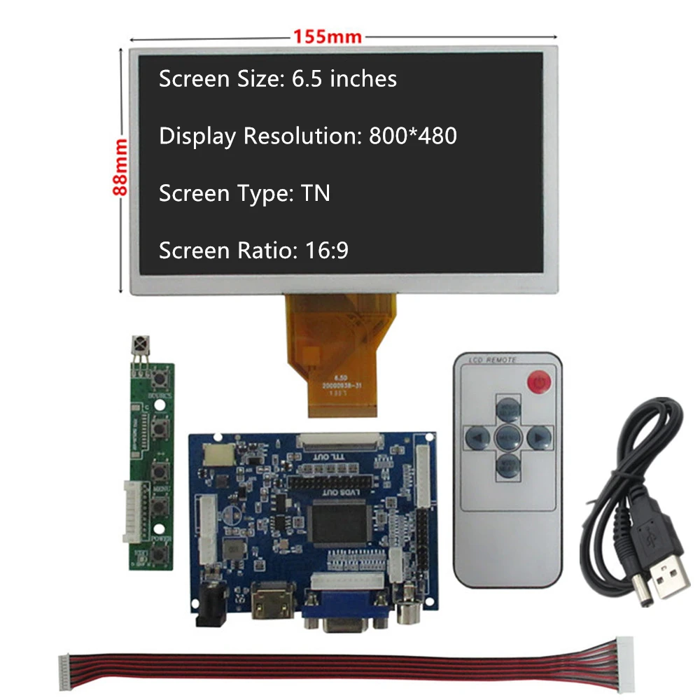 

6.5 Inch LCD Screen Display Monitor Driver Control Board 2AV HDMI-Compatible VGA For Raspberry Pi Banana/Orange Pi Mini Computer