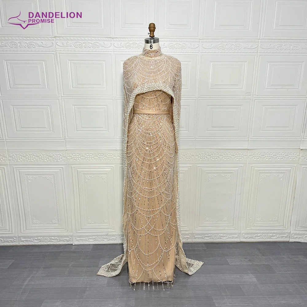 Luxury 2024 Muslim O-Neck Long Sleeves Mermaid Elegant Dubai Beaded Evening Dresses Formal Gowns With Cape For Women Party