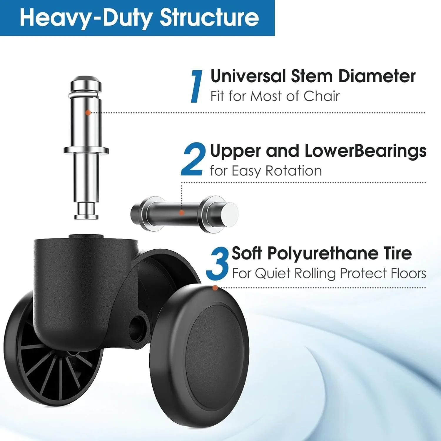 2 Inch Office Chair Wheels Casters, Heavy Duty Rubber Desk Chair Wheels Replacement