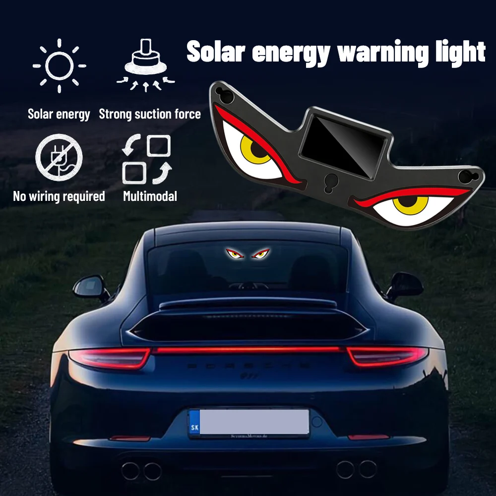 Car LED Evil Eye Display, Solar Powered Dynamic Anti-Collision Rear Window Sign with Vibration Sensor, USB Rechargeable