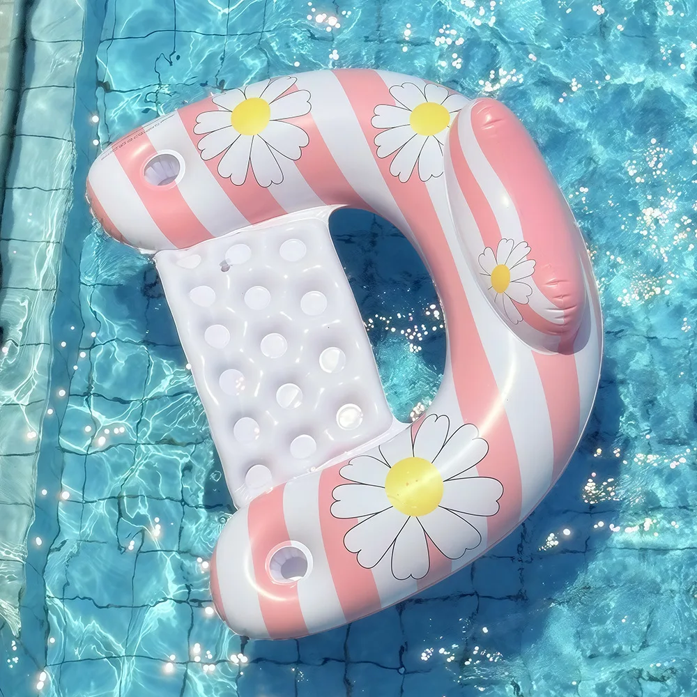 2026 INS Style Retro Gänseblümchen U-förmiger aufblasbarer Schwimmliege-Pool-Lounger, Internet-Berühmtheit Schwimmring für sommerlichen Wasserspaß