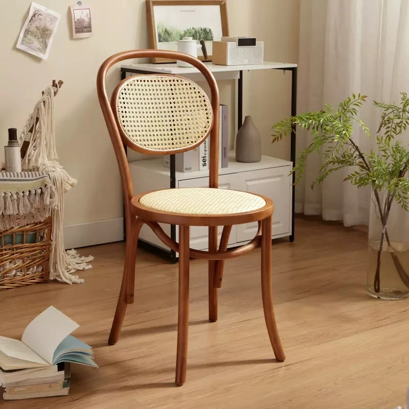 

Nordic Solid Wood Rattan Love Chair Wabi Sabi Style Durable Backrest Restaurant Coffee Shop Antique Dining Chair