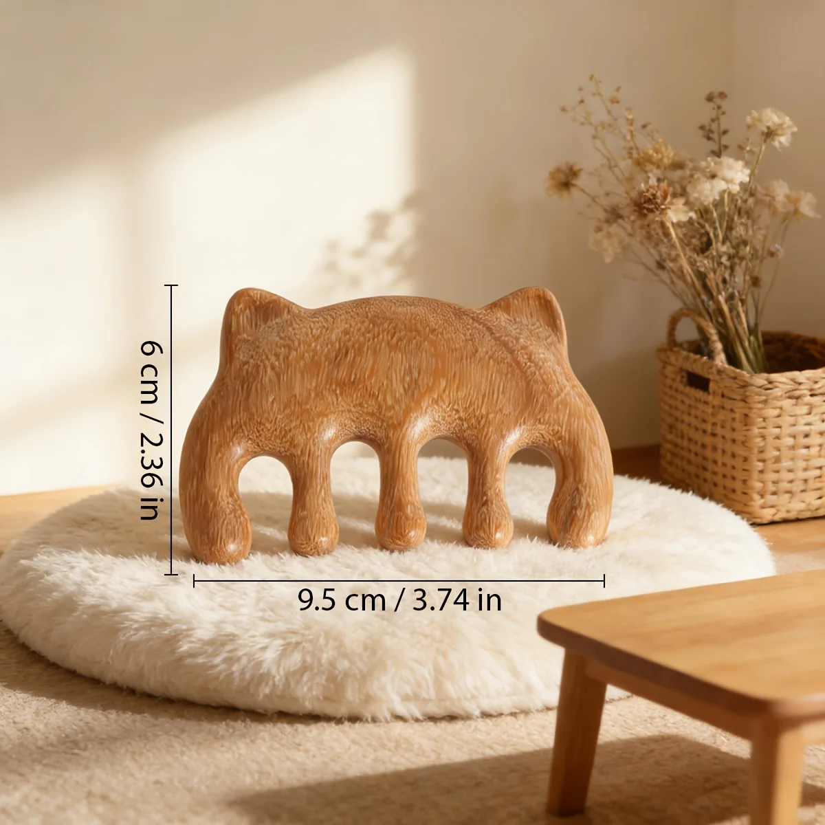 1Pc Natural Sandalwood Cat Ear Massage Comb Suitable for Long Short Wavy Permed Hair Universal for Students Men Women