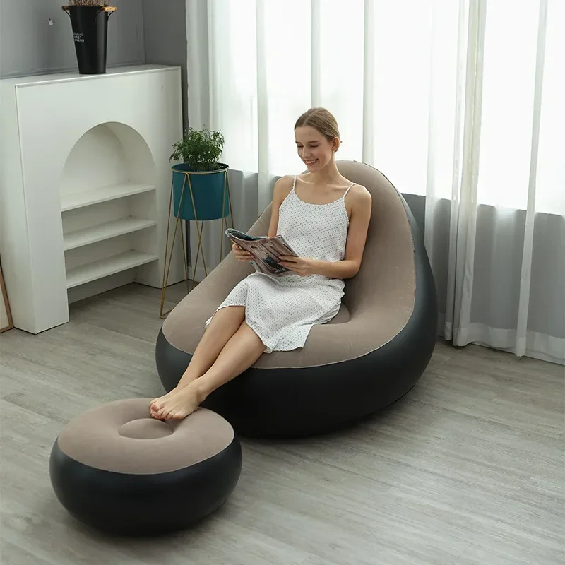 Inflatable Leisure Bean Bag Sofa Lazy Sofa Set Outdoor Foldable Recliner Bed Fluffy Seat Tatami Footstool Bedroom Chair