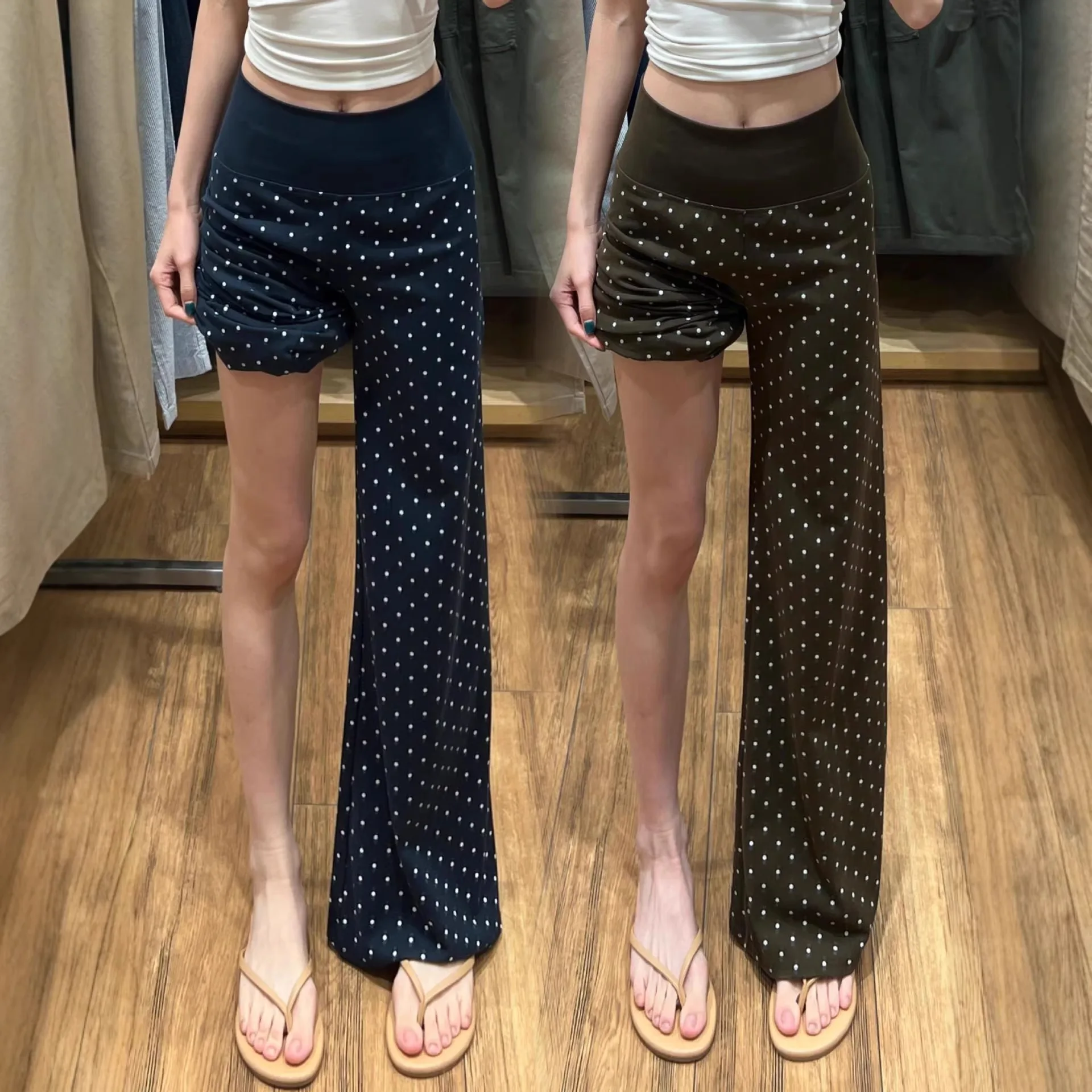 Coffee Polka Dot Micro-pull Pants Women's 2026 New Versatile Casual Sports Horn Fashion Sweatpants