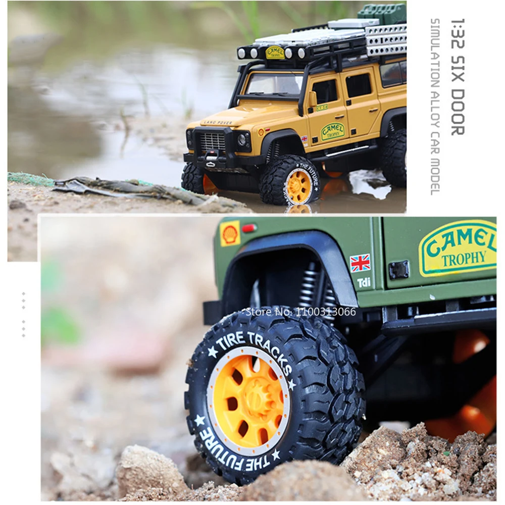 1:28 land rover defender unimog u5000 carros brinquedos modelos pneus de borracha 6 portas abertas roda off-road puxar para trás veículos crianças presentes