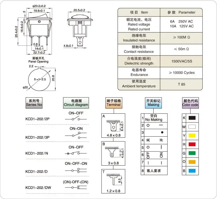 LEDインジケーターロッカースイッチ,車のダッシュボード,ダッシュ,ボート,バン,オン,オフ,12v,24v,6a,250v,10a,125v 2ピン、3ピン、4ピン、20mm、1個