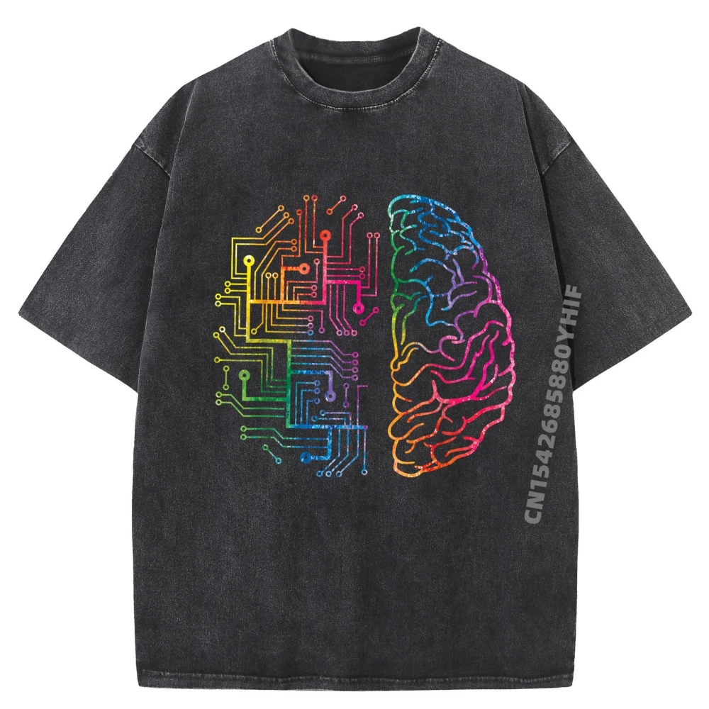 

Graphic Brain Chip Computer Science Artificial Printed T Shirts Tops Tees For Men Classic Luxury Designer Washed T shirts