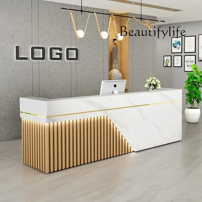 

Light luxury beauty salon cashier bar counter women's clothing clothing store curved company reception desk baking paint
