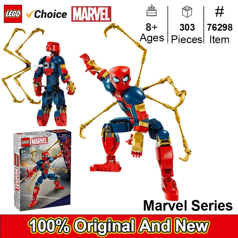 

LEGO 76298 Строительная фигурка Человека-паука Marvel Iron, игрушка супергероя для детей, сборная модель игрушки, подарок для мальчиков и девочек