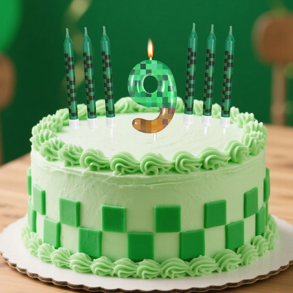 7Pcs Pixel Miner Birthday Cake Candles Topper for Pixel Theme Party Anniversary Party Video Game Party Supplies for Boys Girls