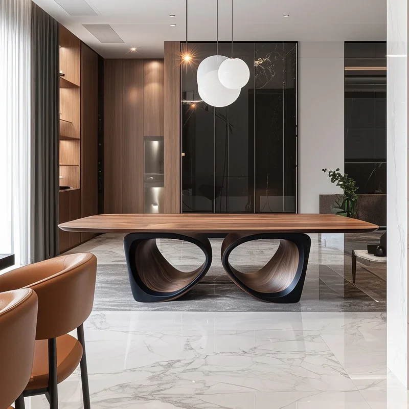 

Design solid wood dining table household high-end walnut rectangular medium and ancient style personalized creativity