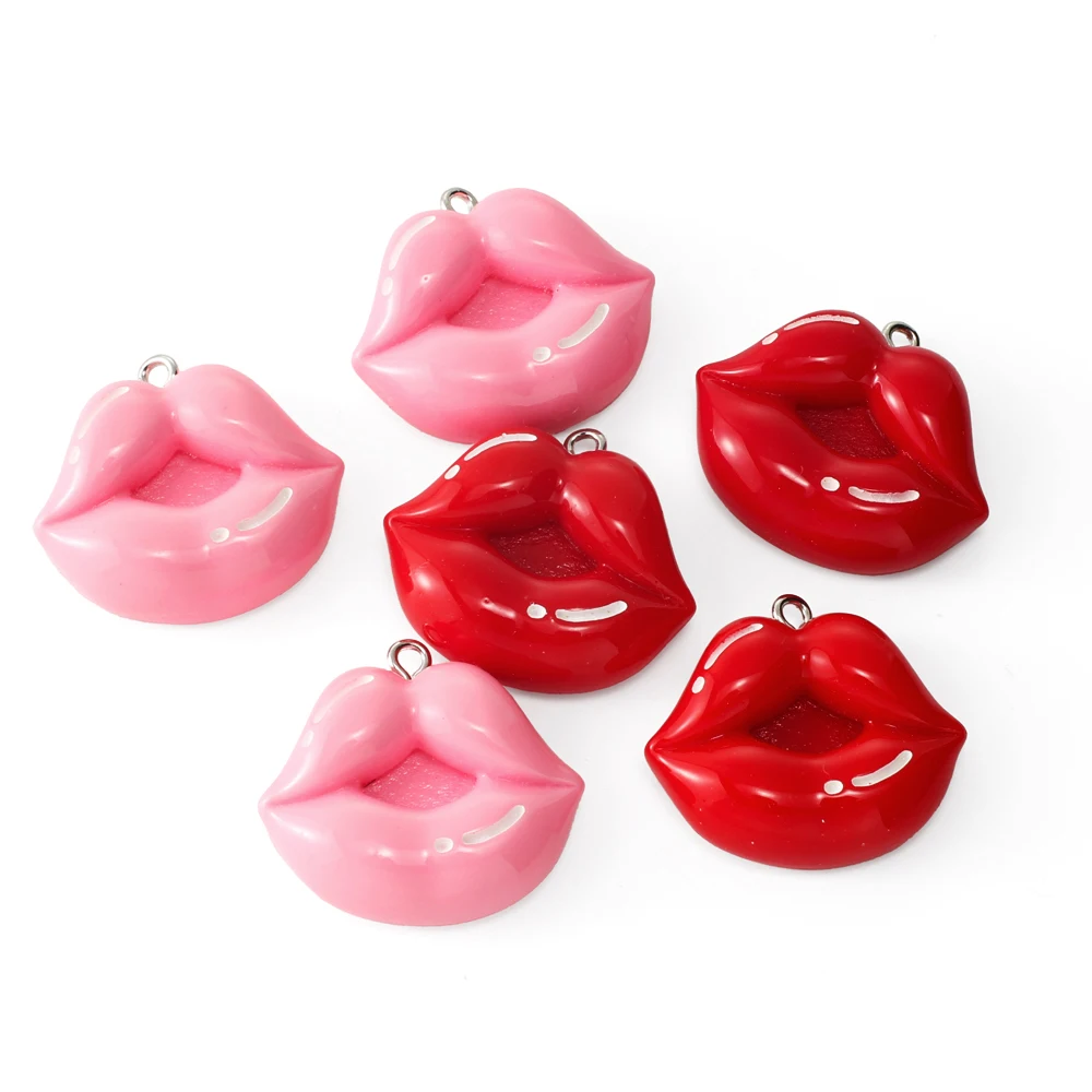 10 قطعة مضحك مثير الأحمر الوردي الشفاه الراتنج السحر الإبداعية قبلة الفم المعلقات ل قلادة أقراط Diy بها بنفسك النساء مستلزمات صناعة المجوهرات