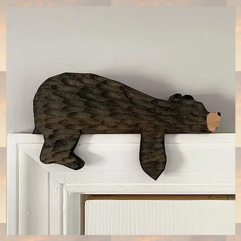 

Flash Trend 4X деревянный медведь дверной топпер Декор милый медведь дверная угловая скульптура в вашем углу, деревянная художественная статуя Декор