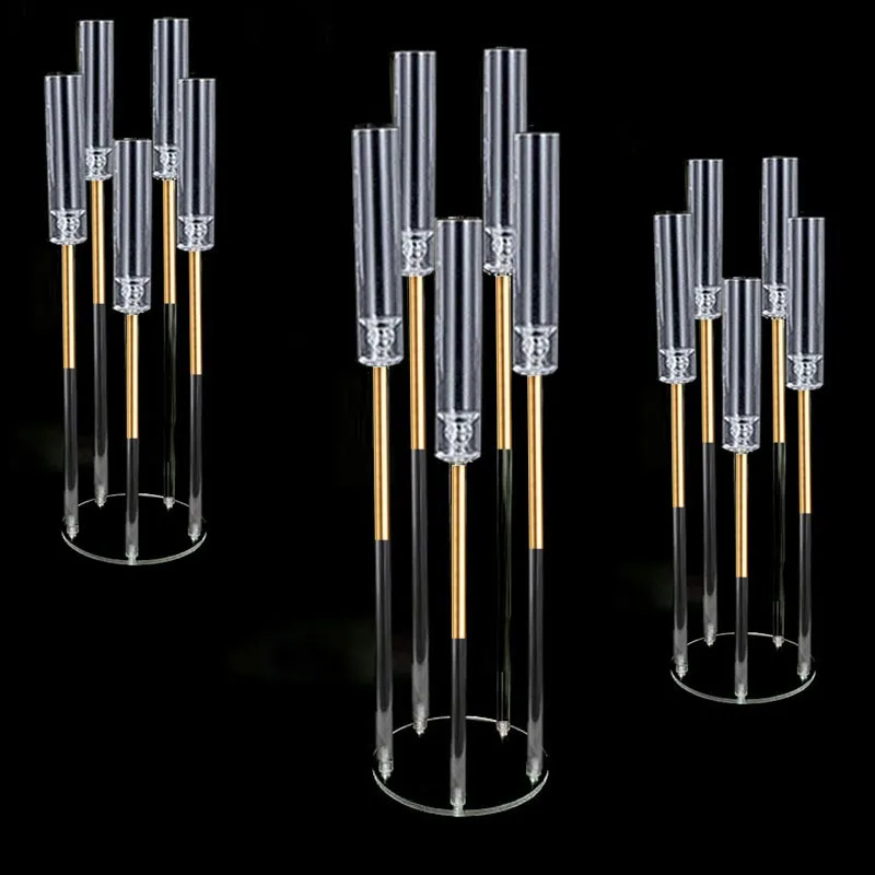 Gold and Clear Candelabra Candle Holders Wedding Candlesticks Flower Stand Holder Candelabrum For Center Table Decoration