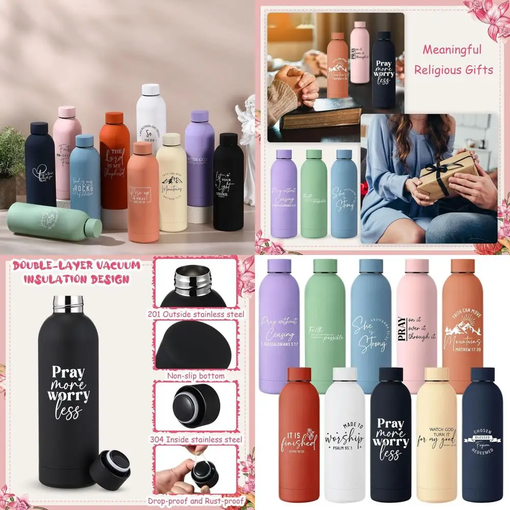 

17oz Stainless Steel Christian Tumbler - 10 Pack Multicolor Bible Verse Water Bottles for Women, Perfect Religious Easter Gifts