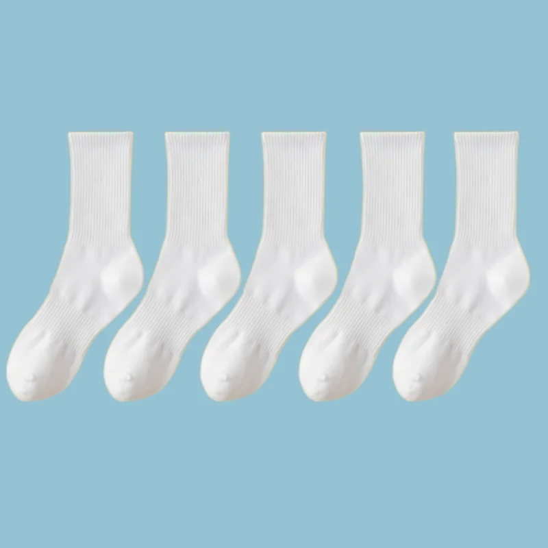 Chaussettes de sport pour hommes et femmes, respirantes, solides, noires et blanches, longues, à tube moyen, de haute qualité, à la mode, 5/10 paires