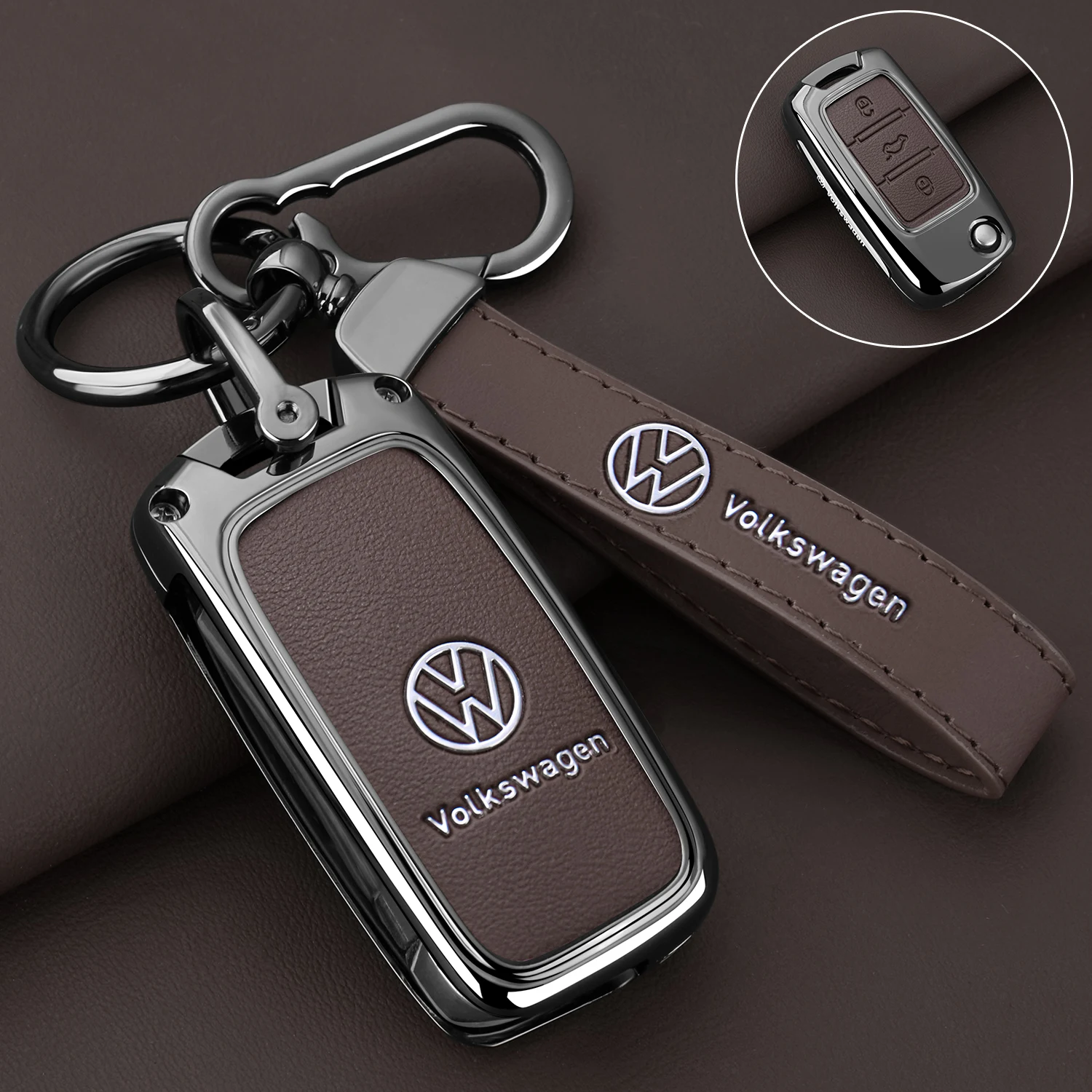 

Metal Leather Car Key Case Cover Shell Keychain for VW Volkswagen Polo Tiguan Passat Golf Jetta Lavida Skoda Octavia Accessories