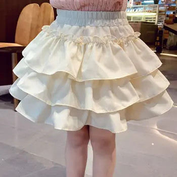 Girls Pleated Bubble Skirt 4 Children Girls Pleated Cake Skirts Summer 2025 Elastic Waist Infant Babys Girls Bubble Skirts Toddler Kids Girls Princess Skirts 4