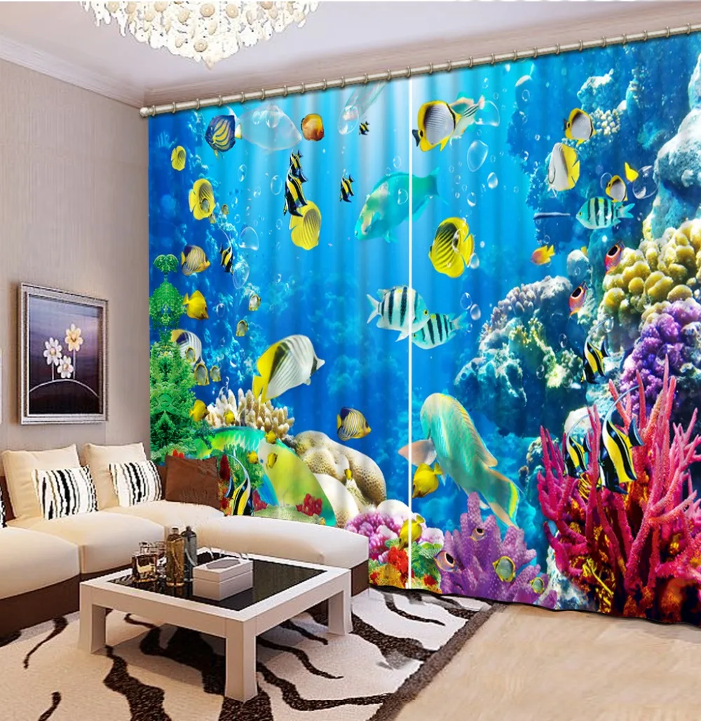 

Blackout/Sheer 3D Window Curtains For Living Room Bedroom Curtains Drapes 3D Cortinas Marine Sea Coral Fish