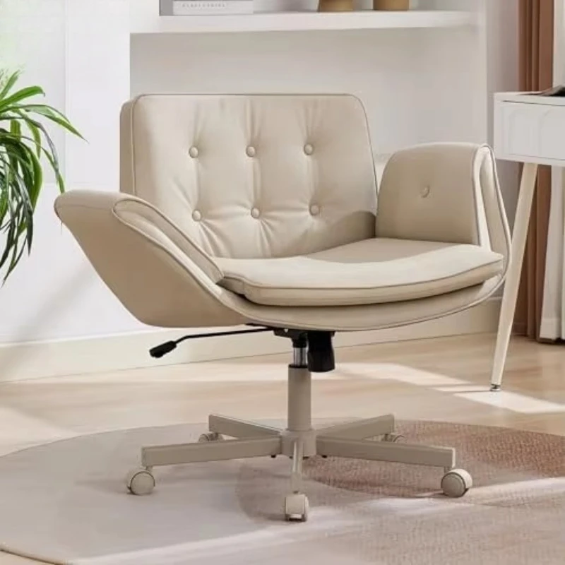 Simple PU leather office chair with cross-legged base, rotatable height adjustment, suitable for home office