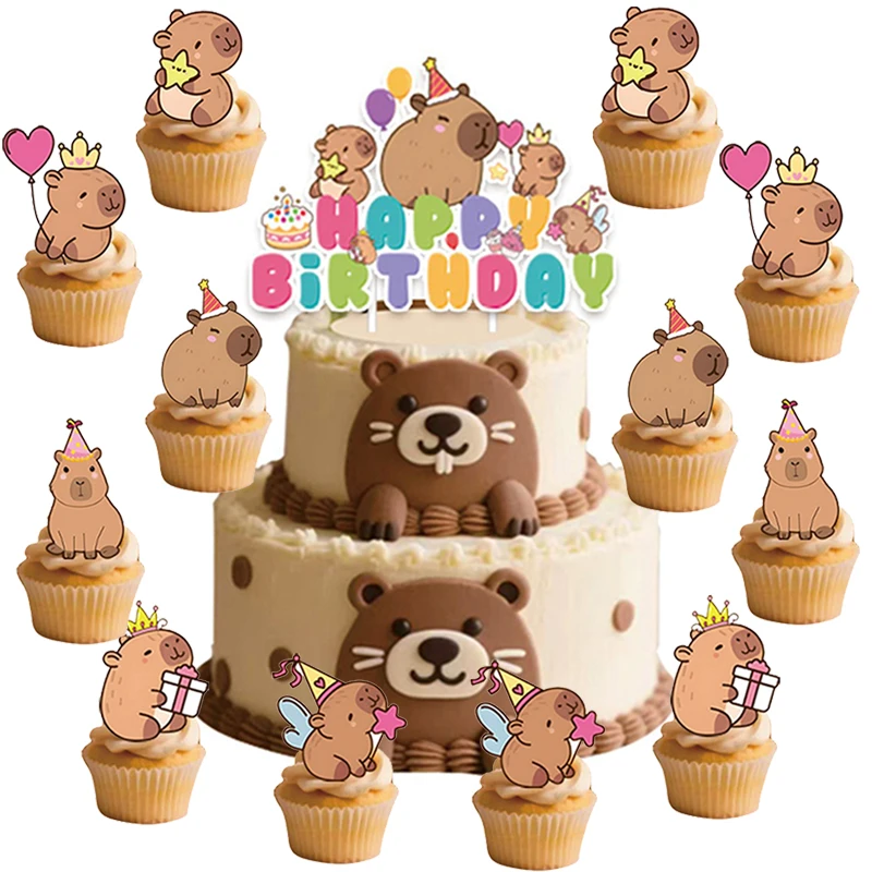 1pc/24pcs/25pcs Cartoon Tiere Kapibala Thema Kuchen Topper Chlideren Jungen Mädchen Alles Gute Zum Geburtstag Dekoration Showeer liefert Set