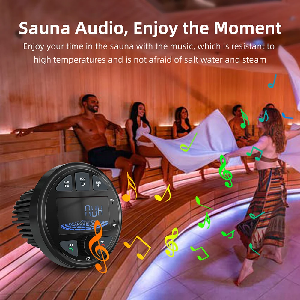 Pemutar MP3 Bulat dengan Layar LCD, Penerima Boat AM FM 4x50W DC 12V IPX6 Tahan Air, Pemutar Audio Media untuk Kapal Pesiar ATV UTV RV