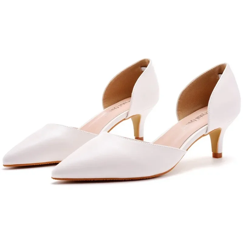 Sandali Sexy con cinturino alla caviglia donna Party Classics PU 5CM tacchi sottili Slip-On scarpe da sposa abito da sposa scarpe da donna White