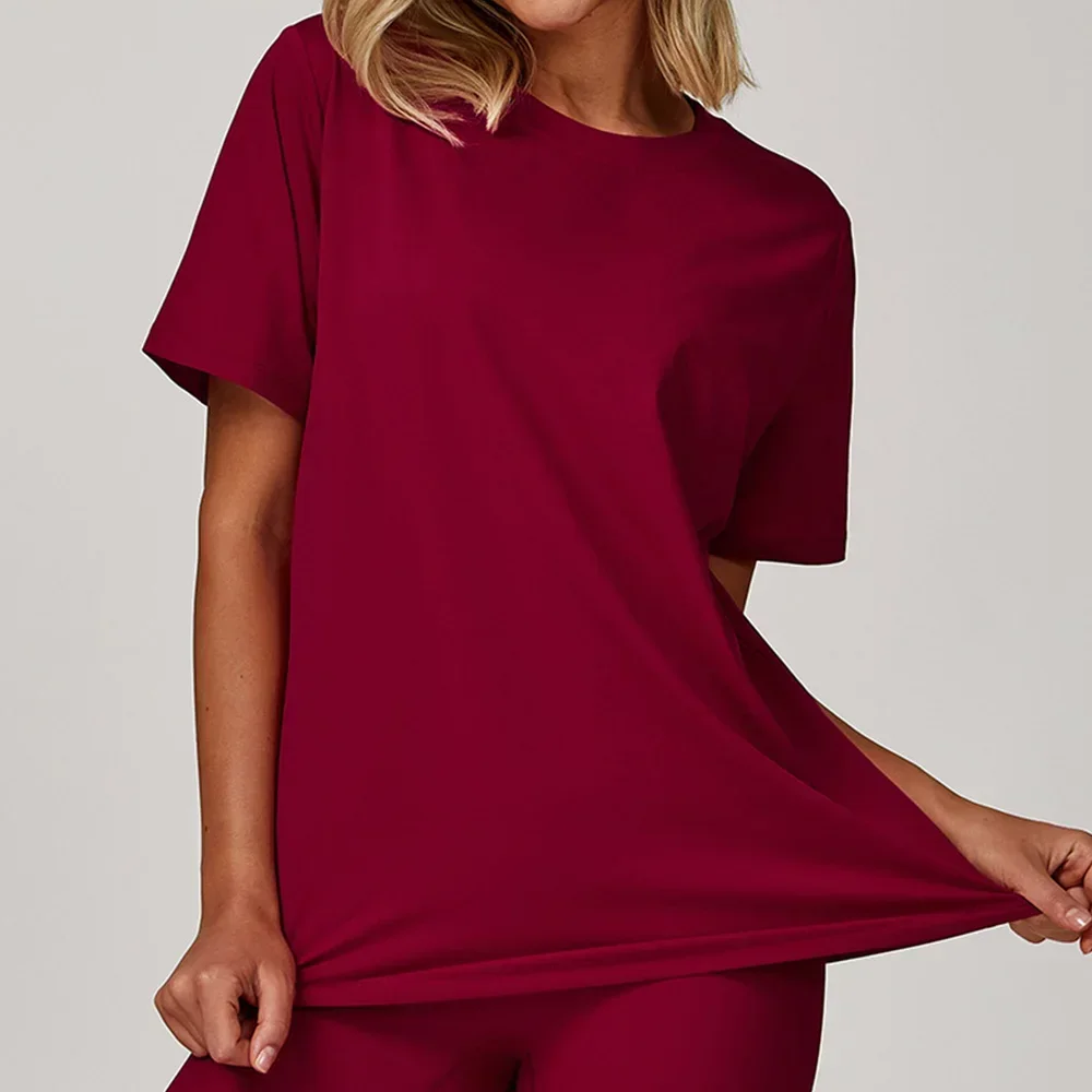

Loose Yoga Shirts Women Round Neck Top Quick Dry Running Short Sleeve Fitness Sport T-shirt Solid Workout Gym Clothes Top Tights